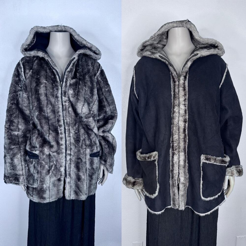 Reversible Faux Fur Hooded Coat Size XXL
